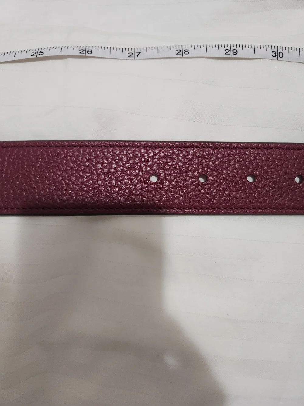 Tory Burch Pebbled Leather Belt in Burgundy with Gold Logo Buckle